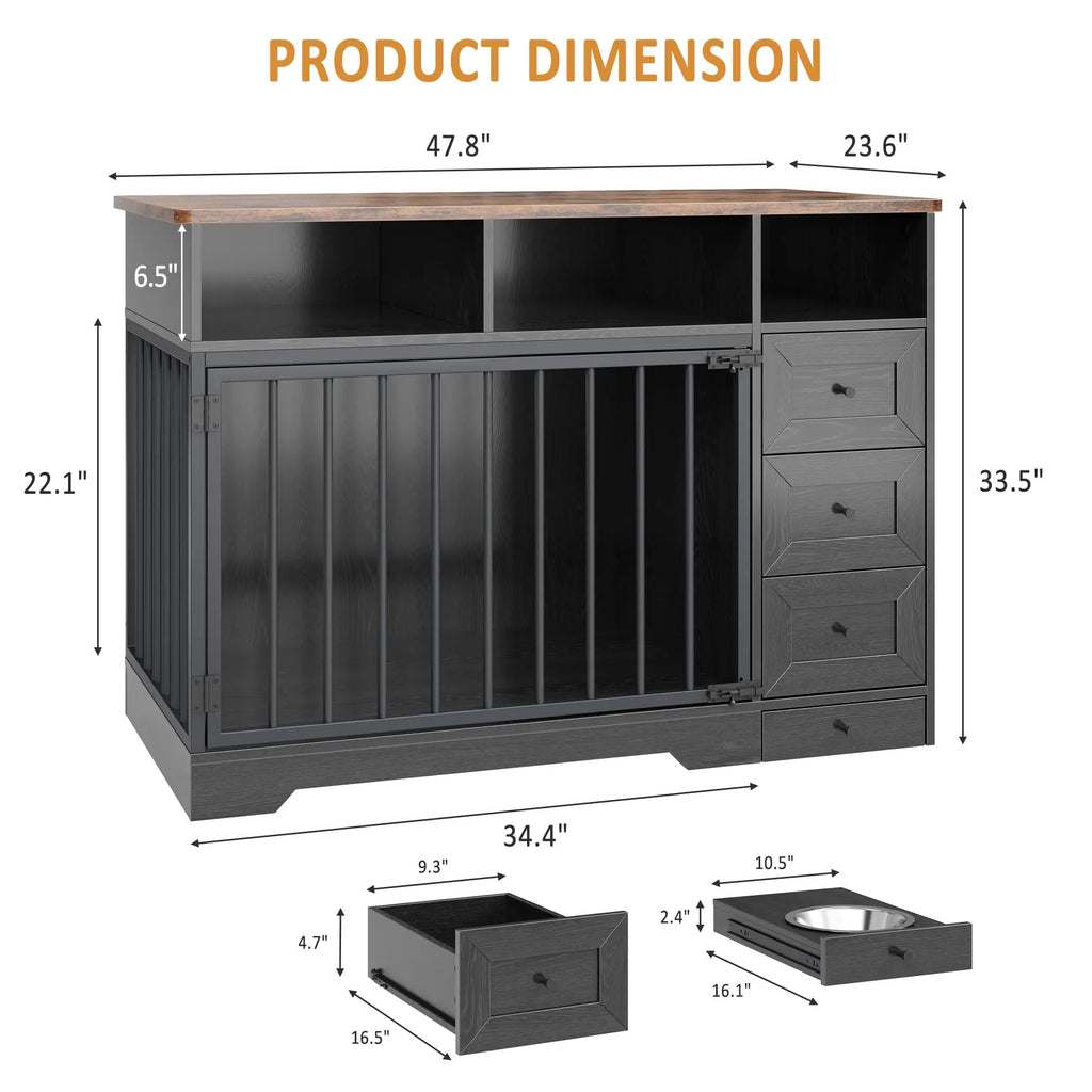48 Inch Large Farmhouse Wooden Dog Crate Furniture