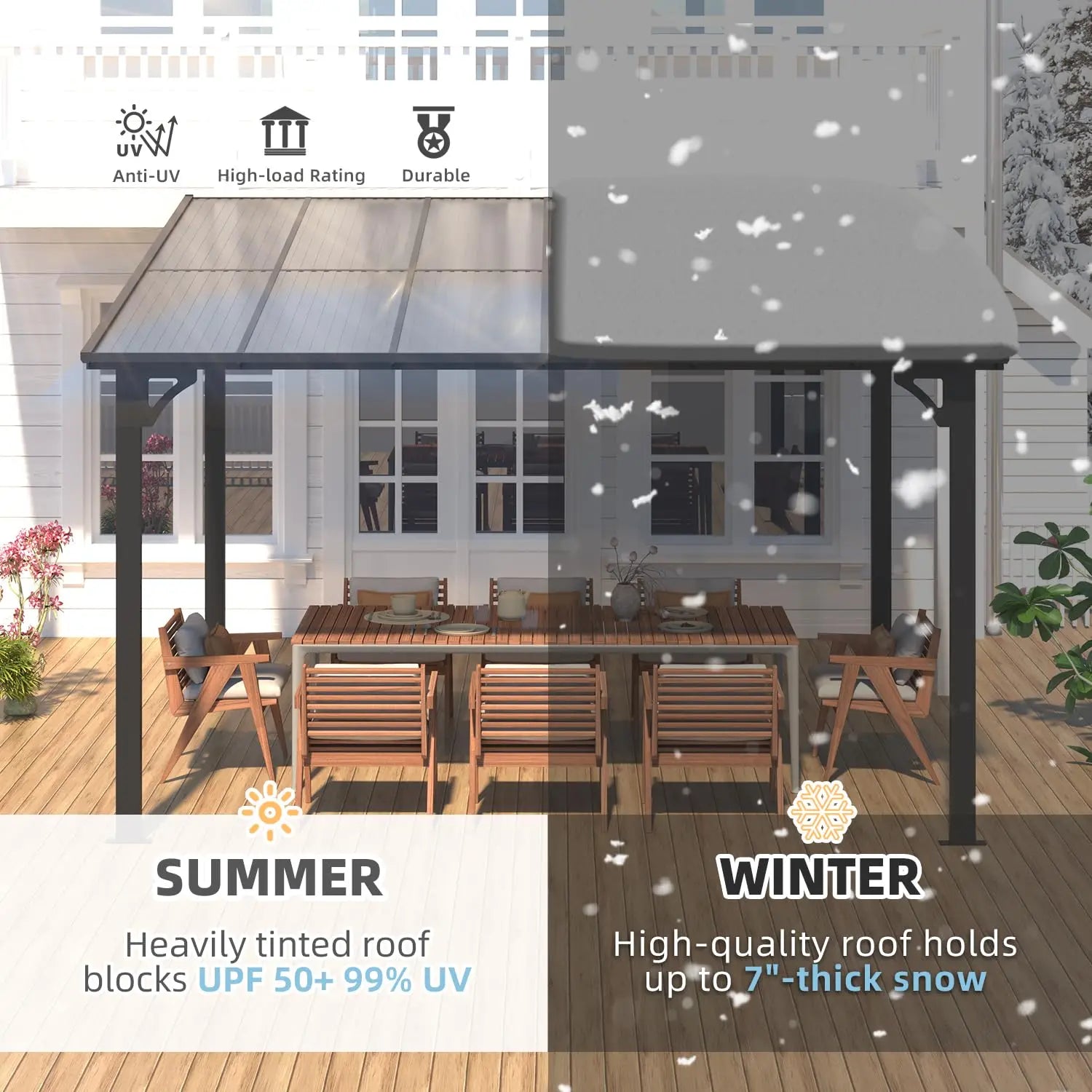 Wall Gazebo12’ x 10’, Hard Top Gazebos Pergola on Clearance