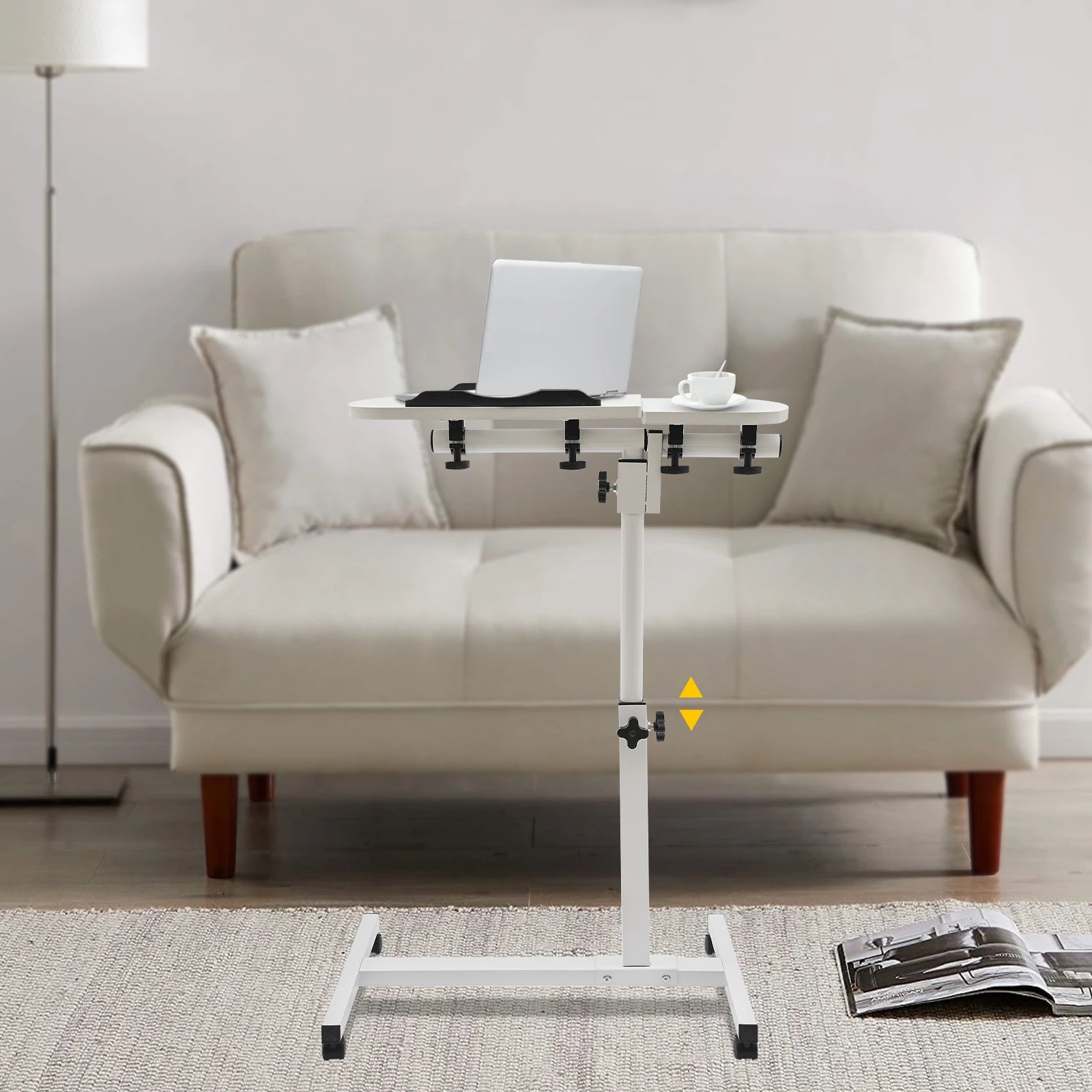 360° Adjustable Laptop Desk Stand Tilting Overbed Table with Wheels