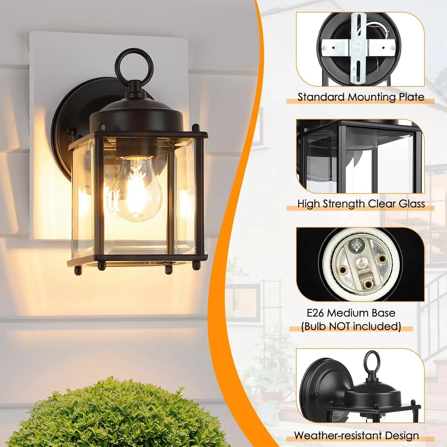 Outdoor Wall Lantern Waterproof Wall Sconce Light Fixtures Black