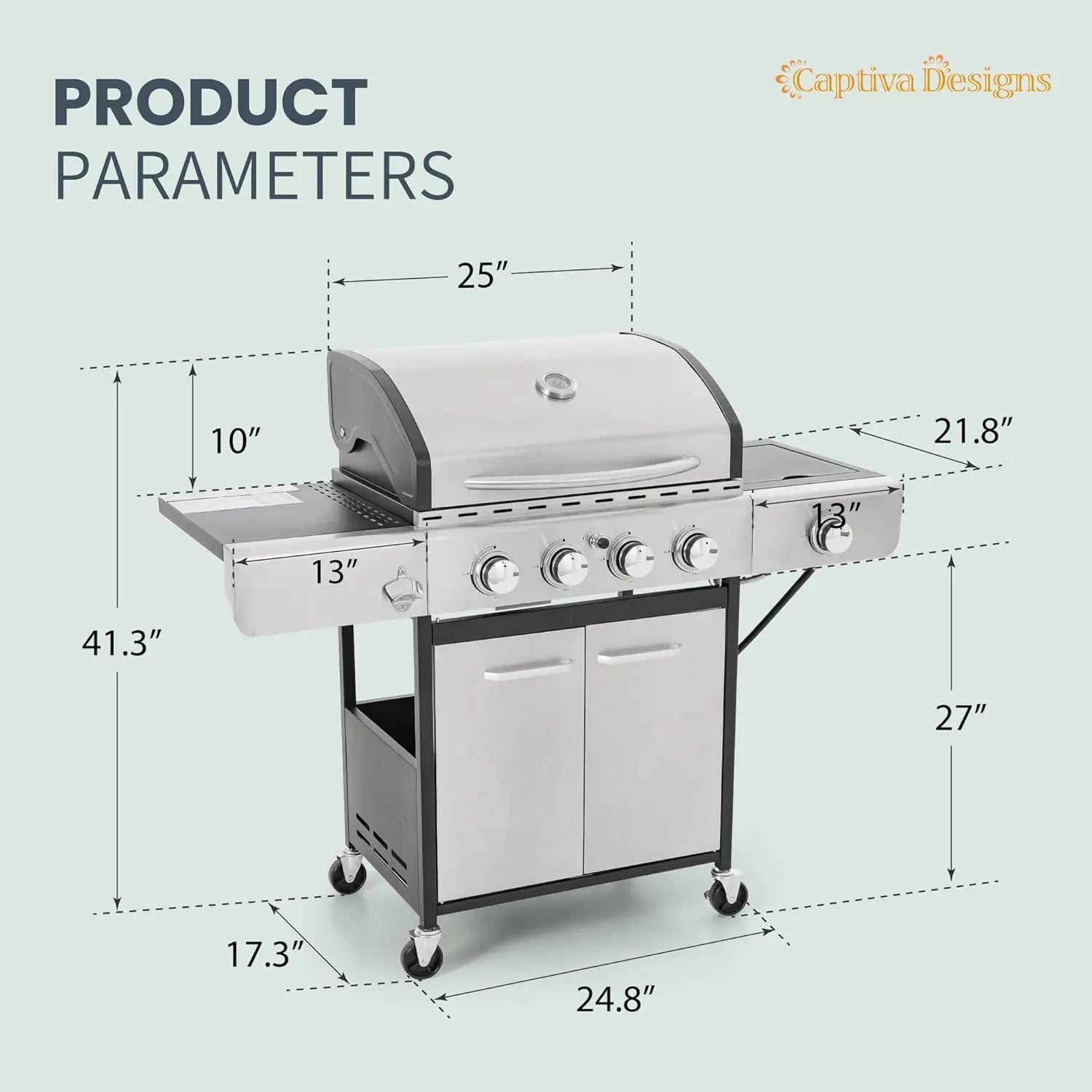 4-Burner Propane Gas BBQ Grill with Side Burner 42,000 BTU