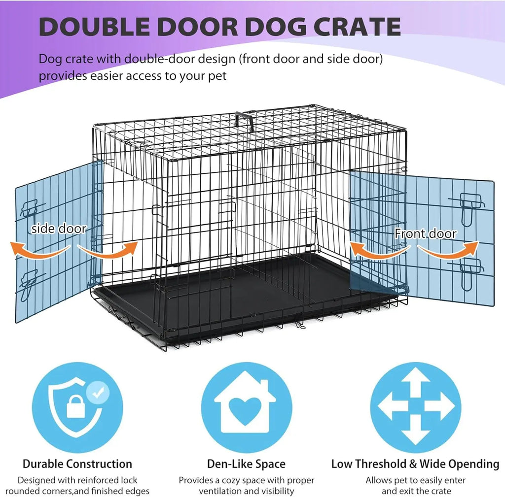 Dog Crate 48" Black Foldable Metal Kennel
