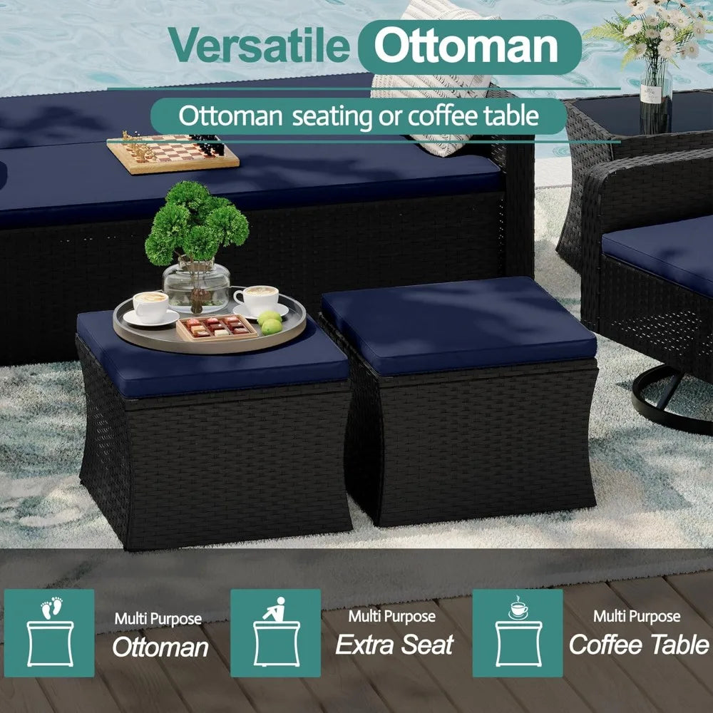 6 Piece Patio Furniture Set Wicker with Swivel & Recline Chairs