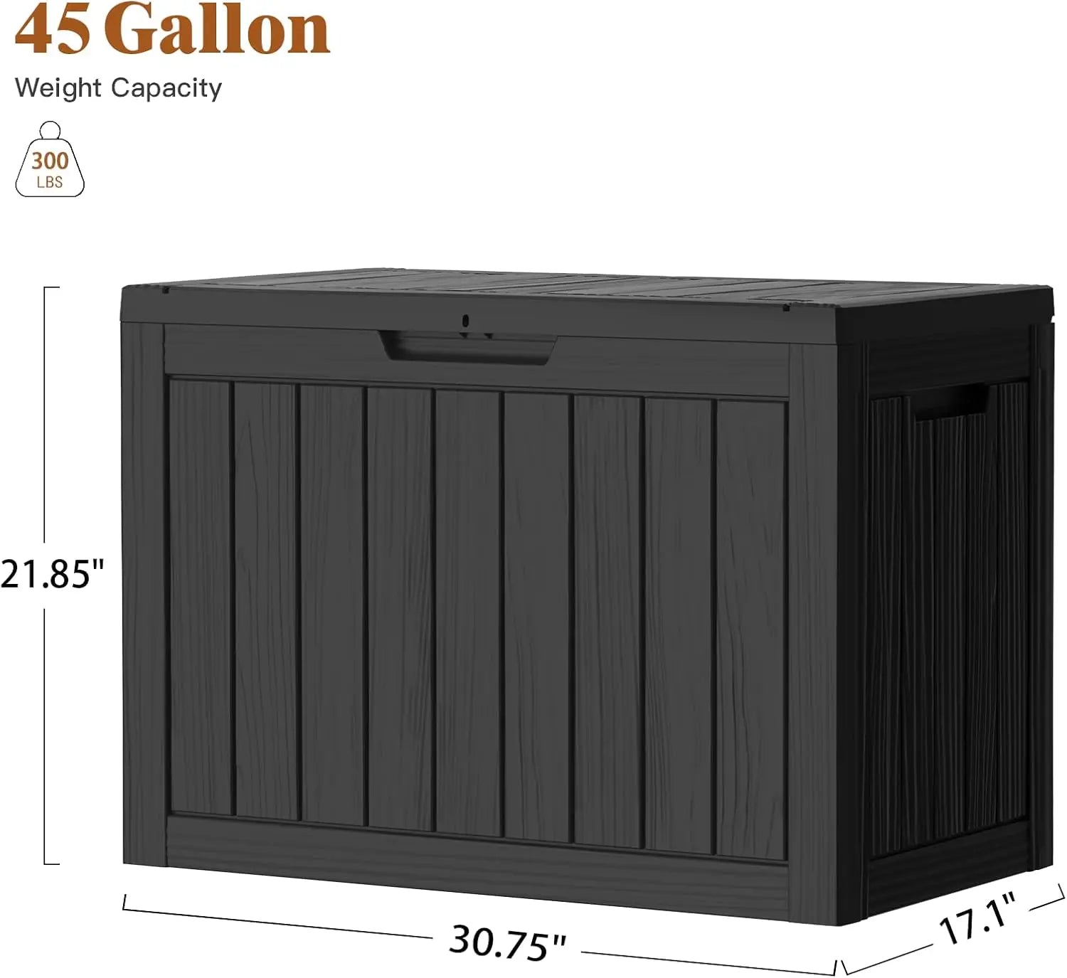 45Gal Black Deck Box Waterproof w/Lockable Lid For Patio