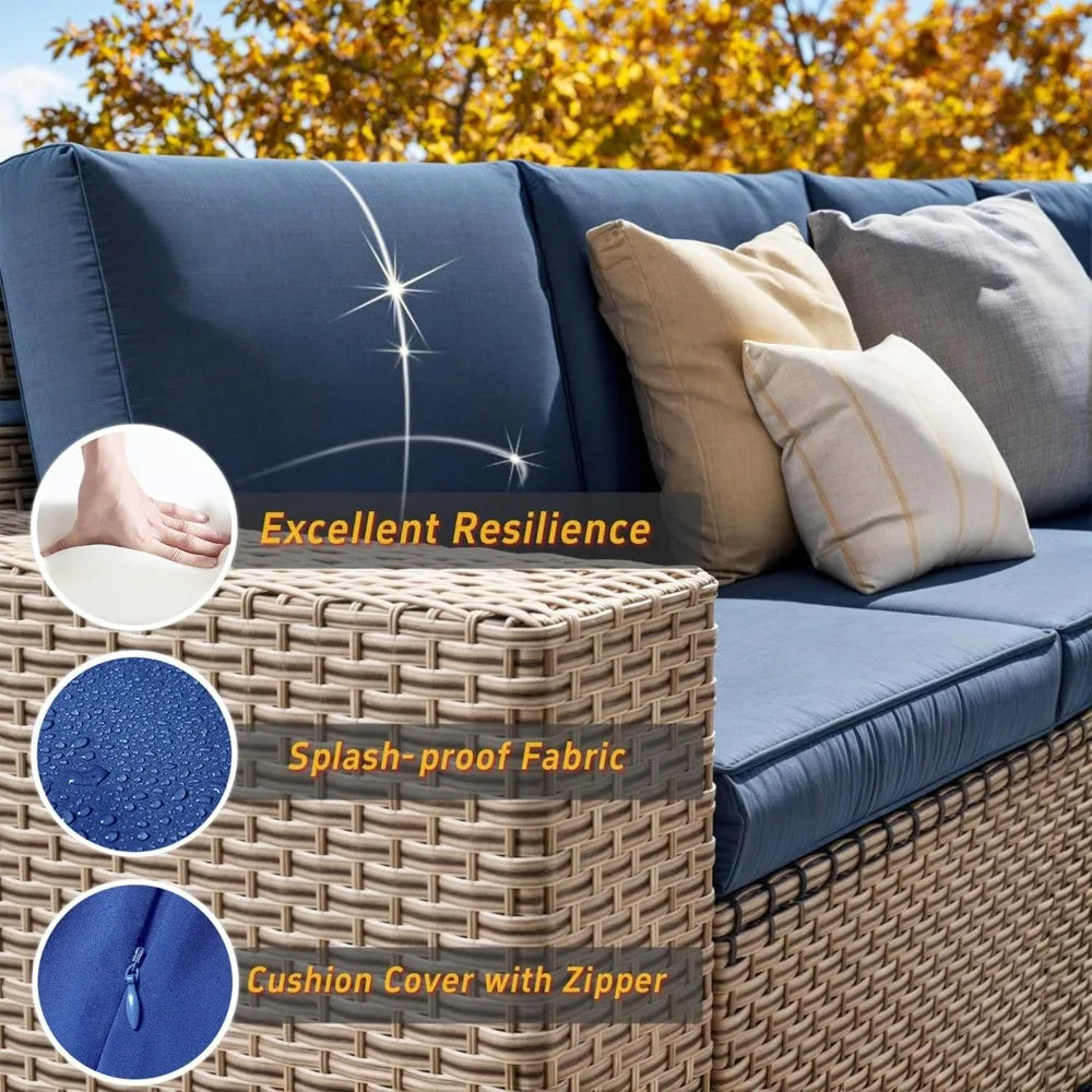 13 Piece Outdoor Wicker Patio Set, High Back Sofa Chairs