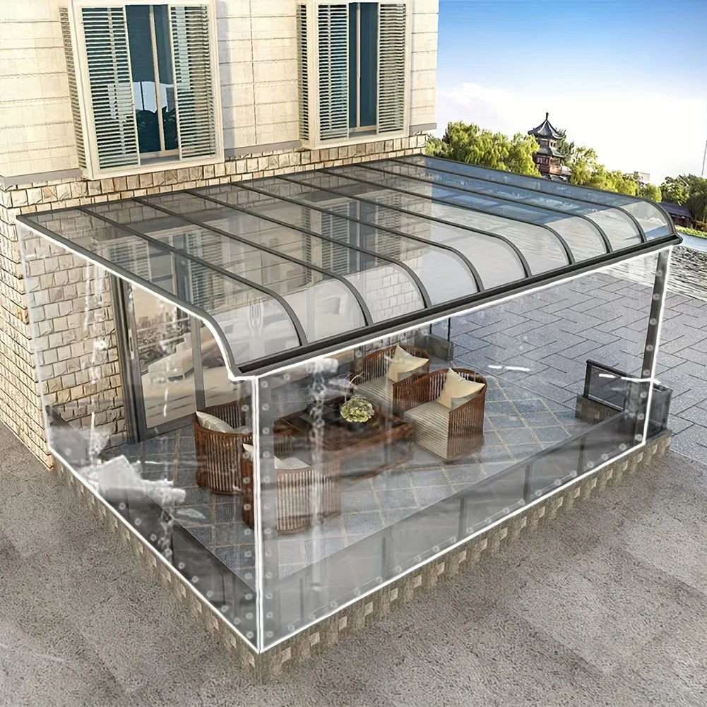 Transparent Rainproof Tarp for Outdoor Patio Shading & Wind Protection
