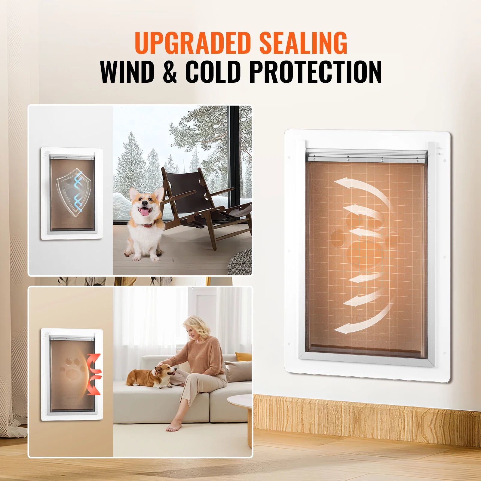Pet Door Metal Frame with Lock and 3-Flap System