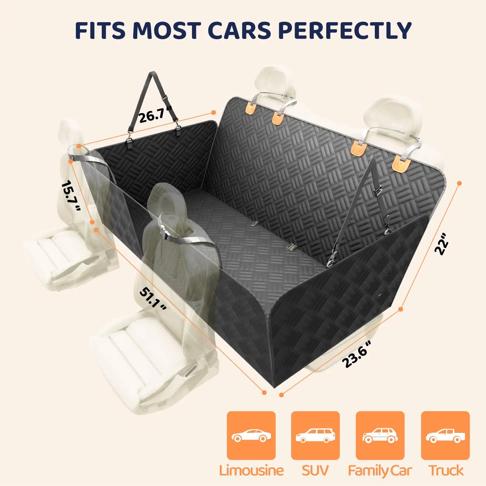 Car Rear Seat Dog Seat Cover, Hard Bottom Rear Seat Extender