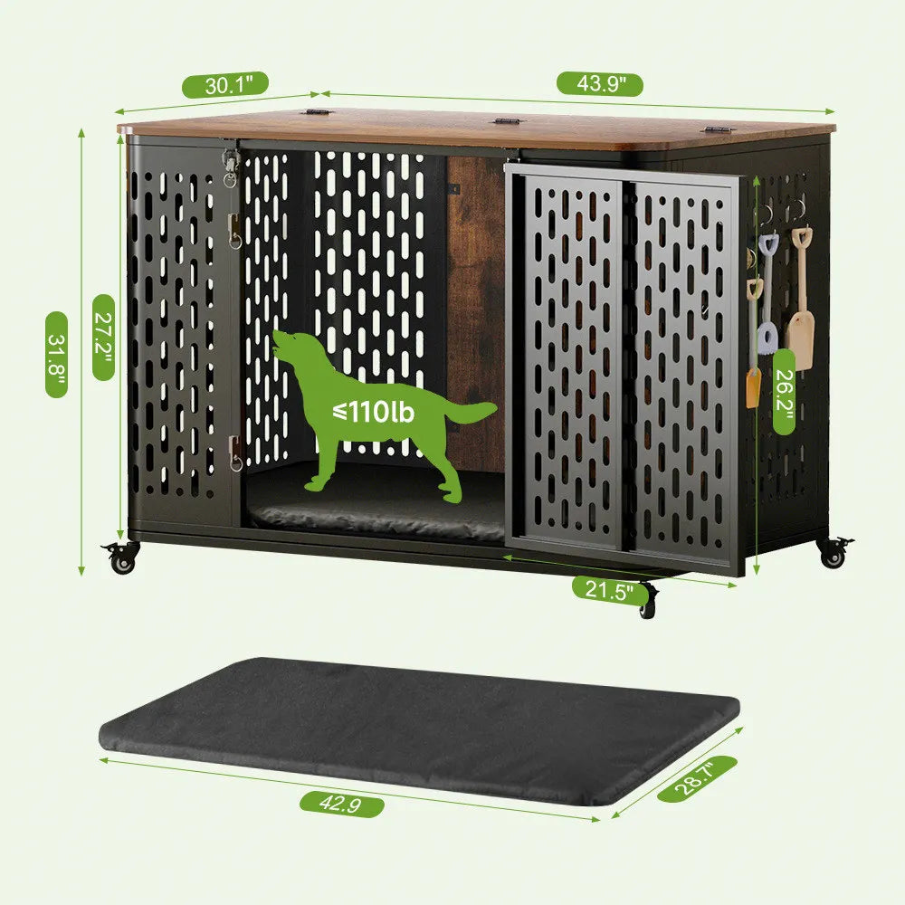 Dog Crate Pet Furniture with Cushion Wood Dog Kennel