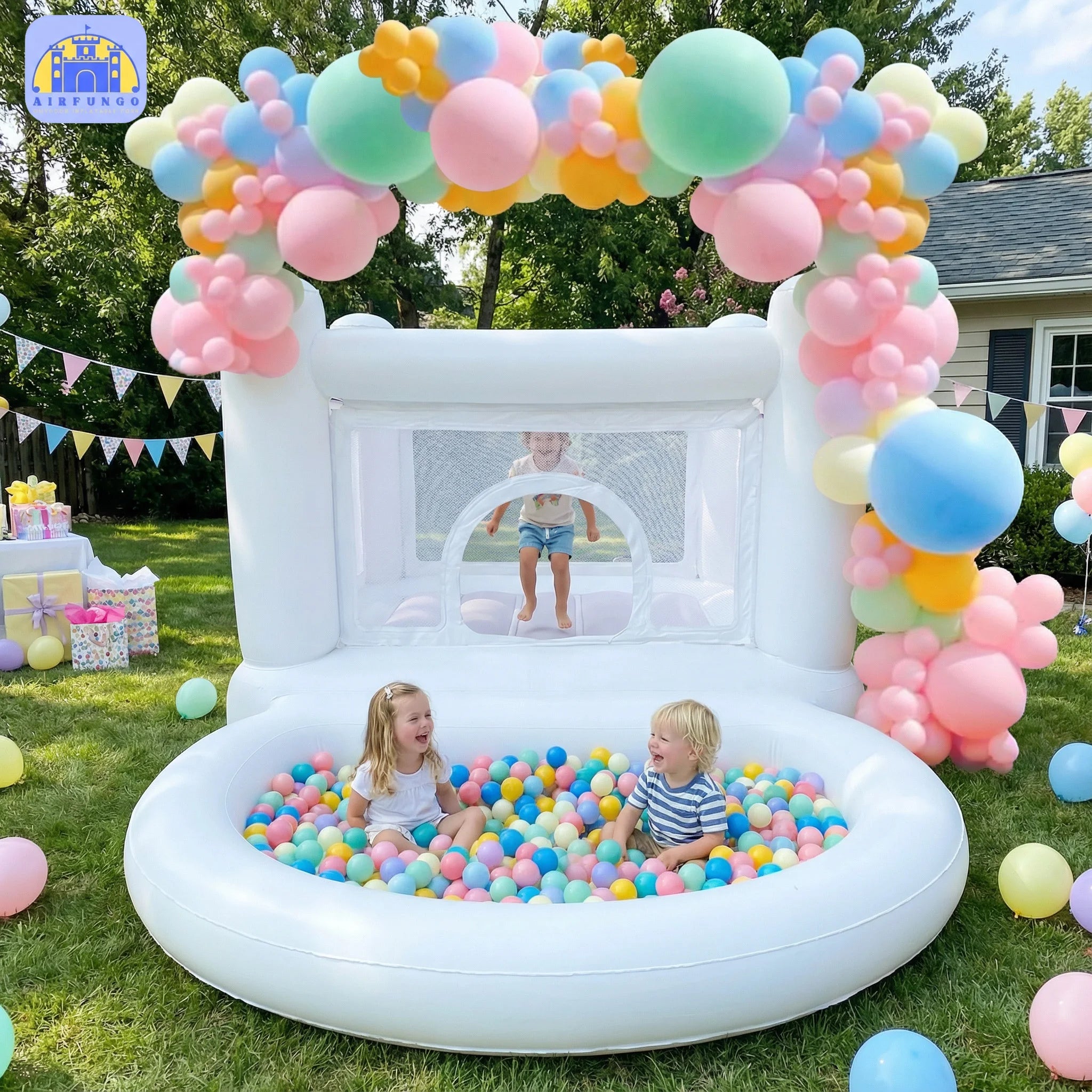 White Bounce House with Pump Kids Ball Pit