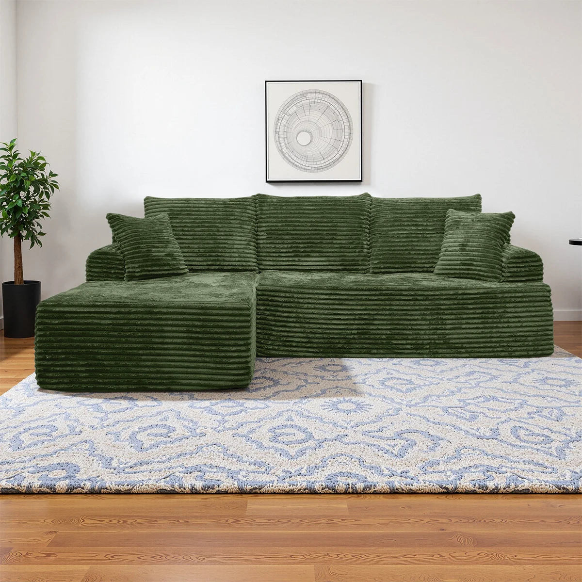 95" L-Shaped Sofa Chaise Rabbit Fleece Upholstery