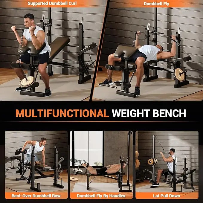 7 IN 1 Weight Bench Set with Squat Rack