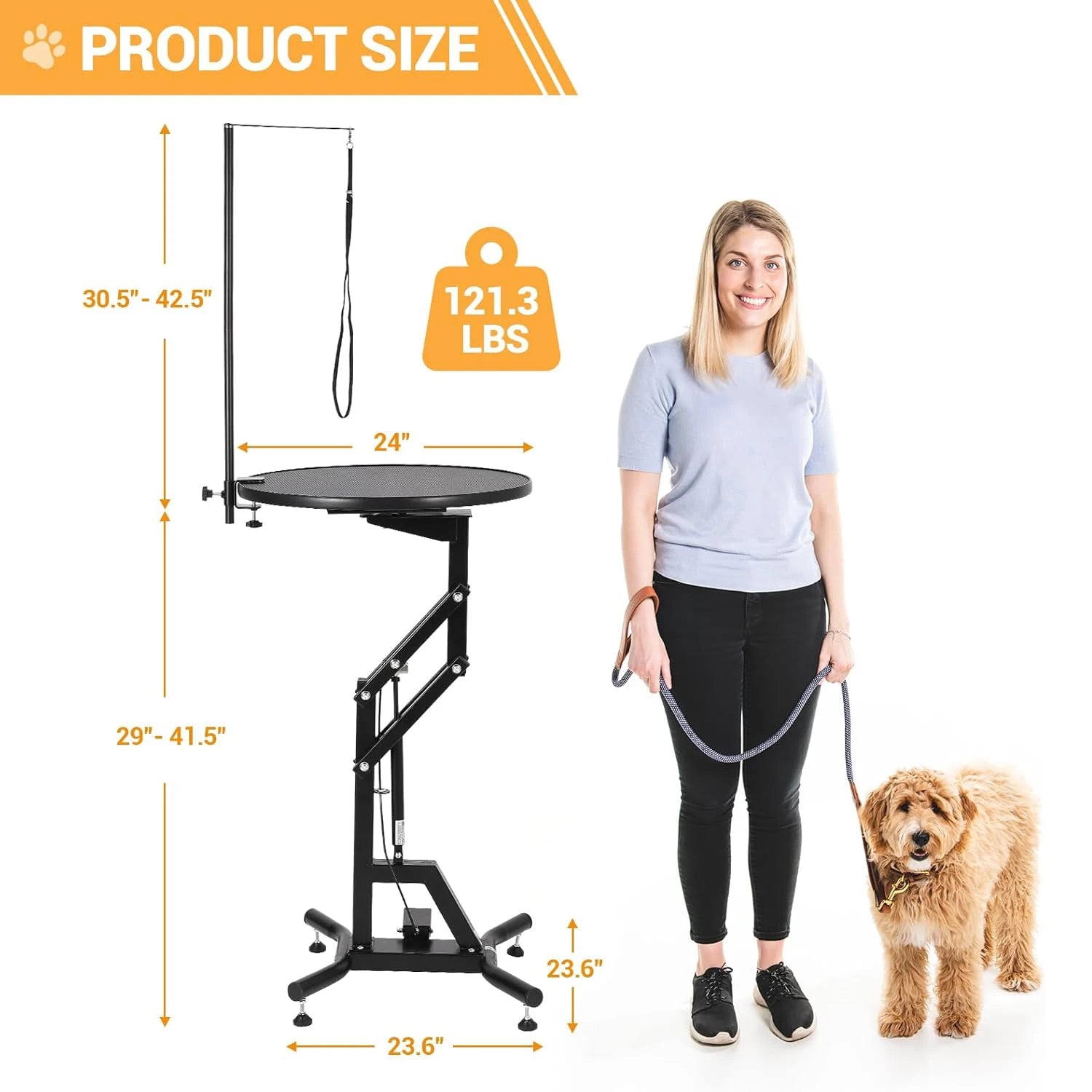 24in Hydraulic Lift Dog Grooming Table 360° Rotating