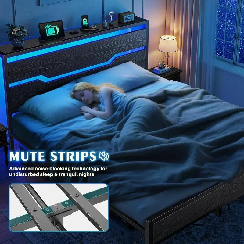 Bed Frame with LED Lights & Charging Station