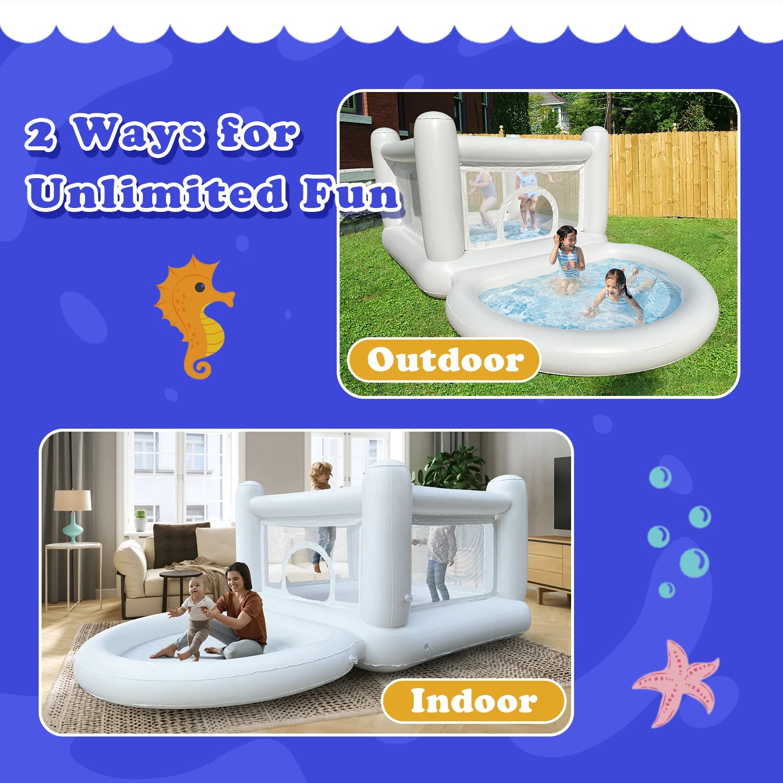 White Bounce House with Pump Kids Ball Pit