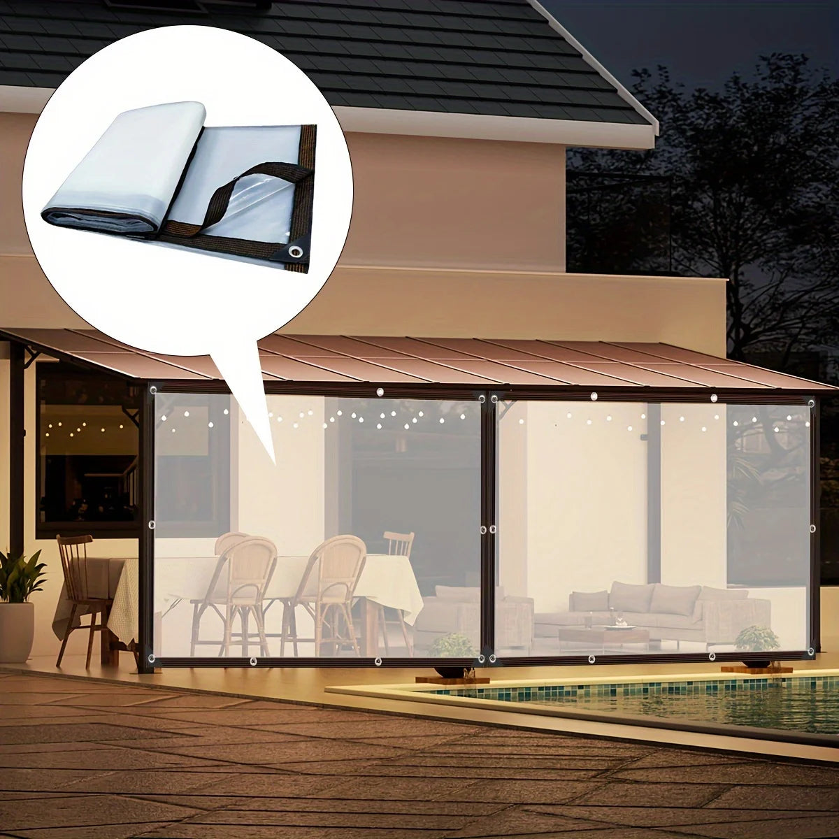 Transparent Rainproof Tarp for Outdoor Patio Shading & Wind Protection