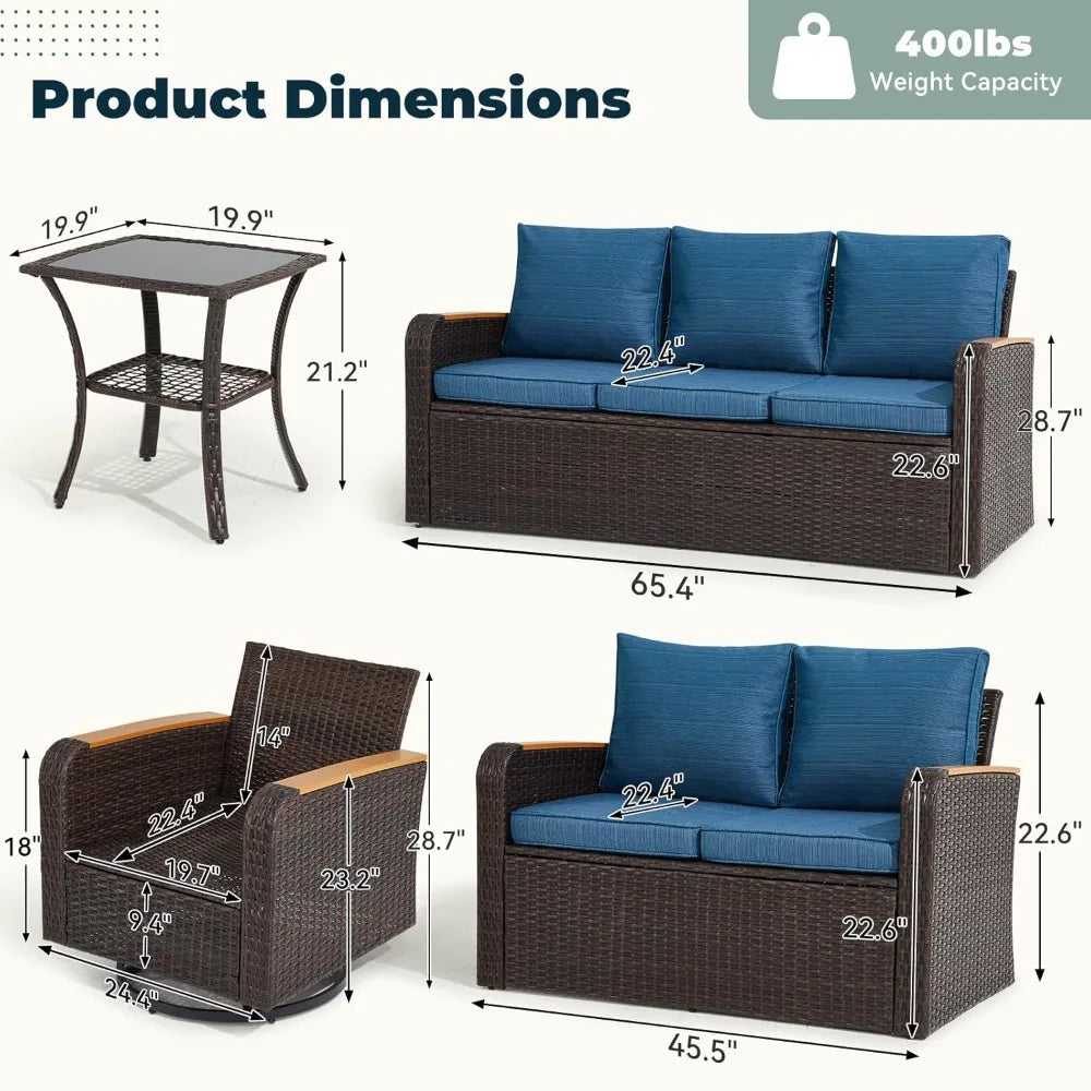 6 Pieces Outdoor Patio Set  with Swivel Chairs