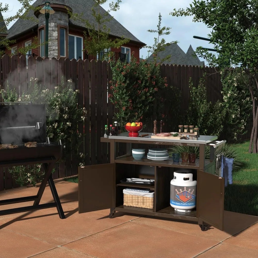 Outdoor Storage Cabinet Solid Wood Prep Grill Table