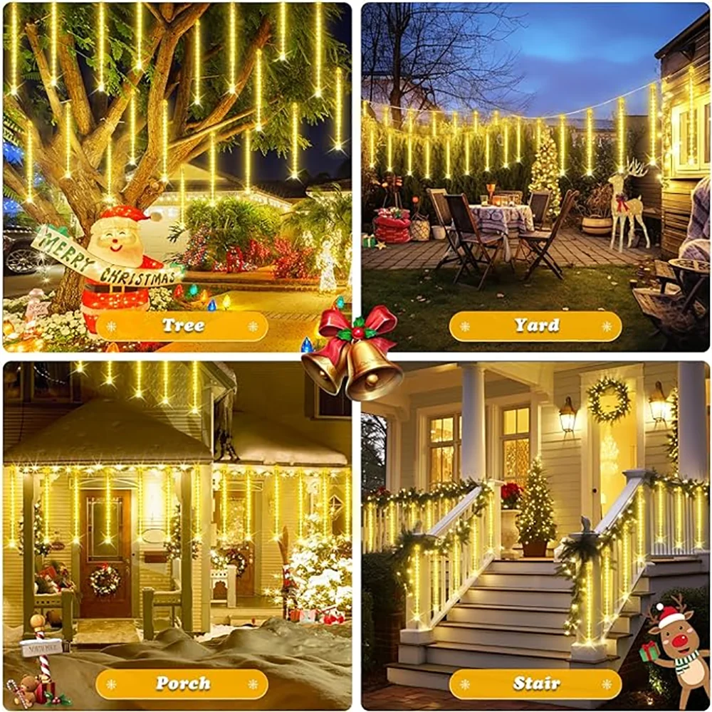 Christmas Lights Outdoor Solar Meteor Shower Lights 8 Tubes