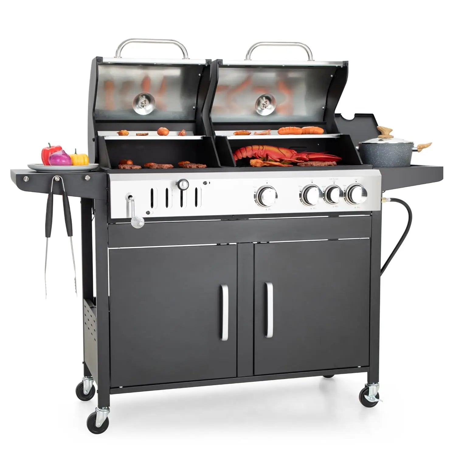 Propane Gas Grill and Charcoal Grill Combo with Side Burner