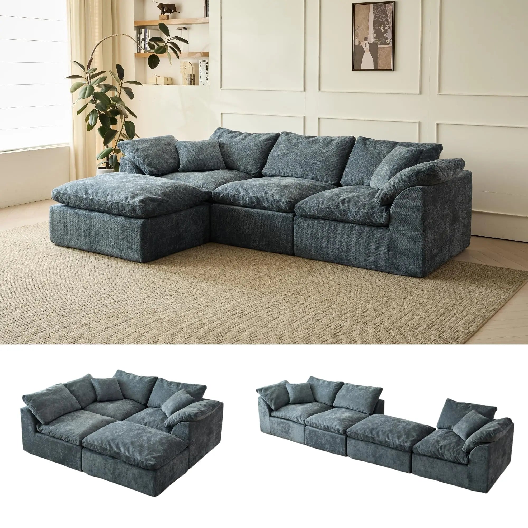 109" Modern Cloud L-Shaped 3-Seater Oversized Deep Seat Sofa