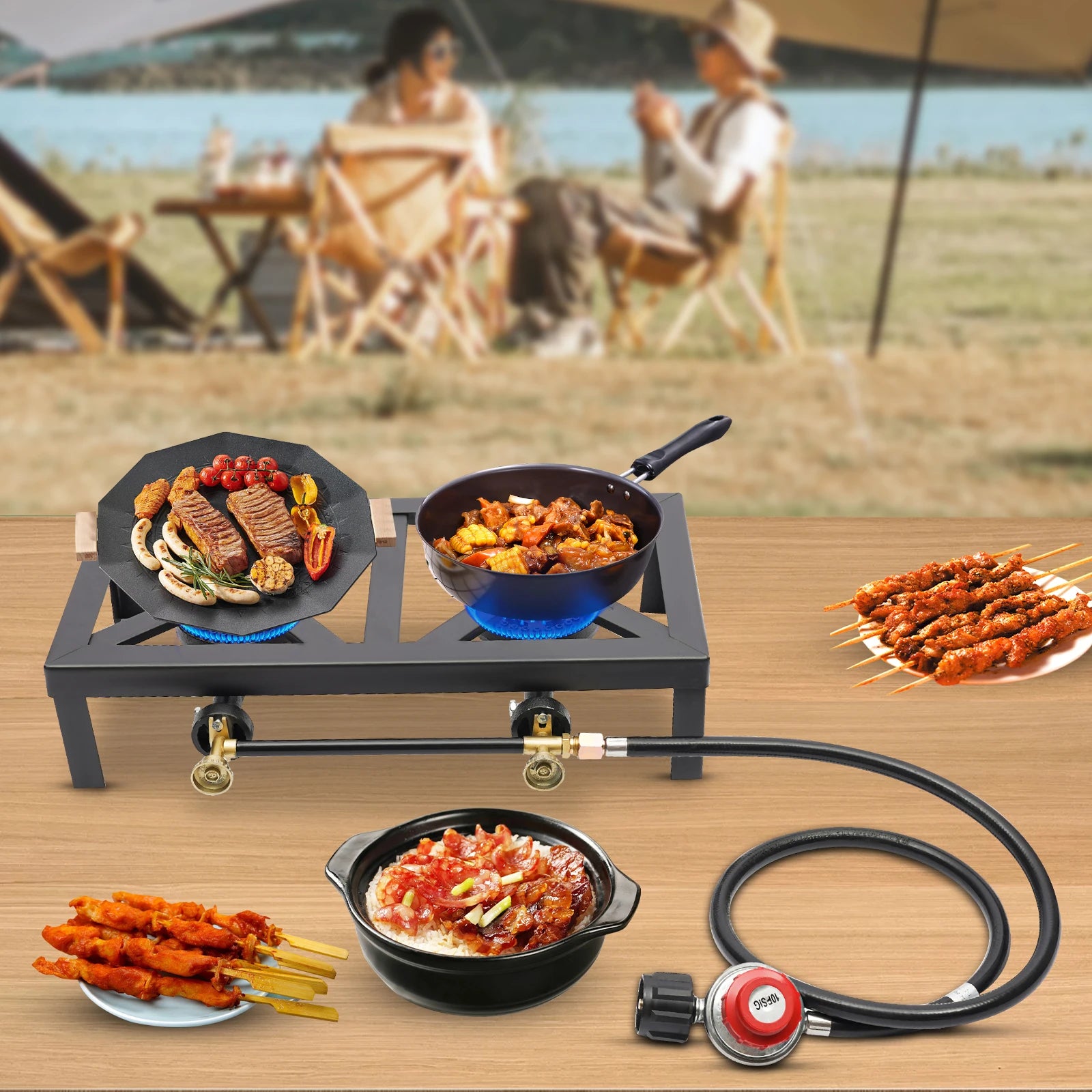 Portable Double Burner Outdoor Gas Stove Propane Cooker