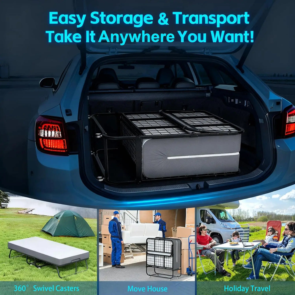Folding Bed with Mattress, Roll Away Beds for Adults, 75" x 31"