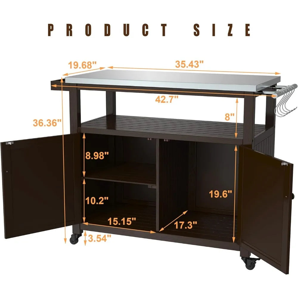 Outdoor Storage Cabinet Solid Wood Prep Grill Table