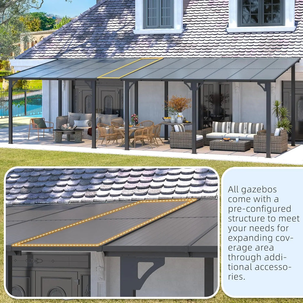 Wall Gazebo12’ x 10’, Hard Top Gazebos Pergola on Clearance