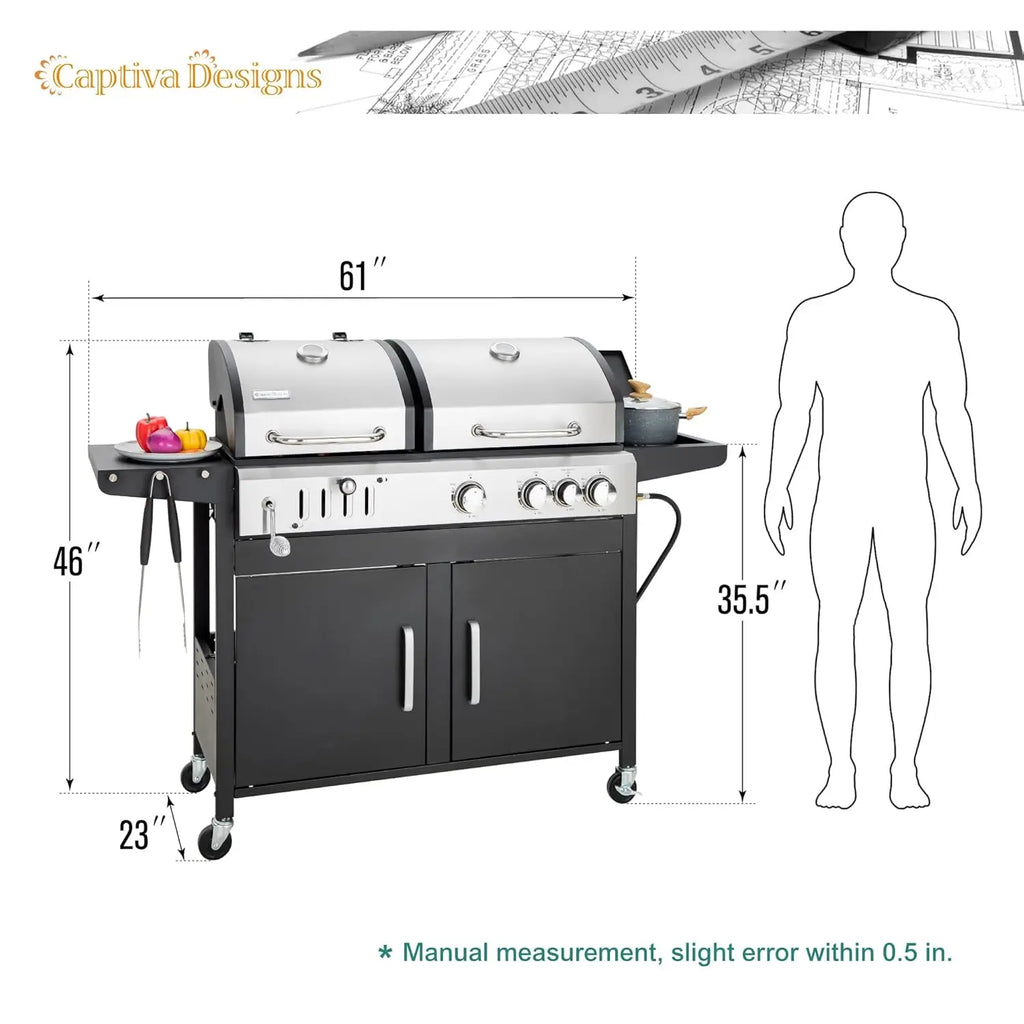 Propane Gas Grill and Charcoal Grill Combo with Side Burner