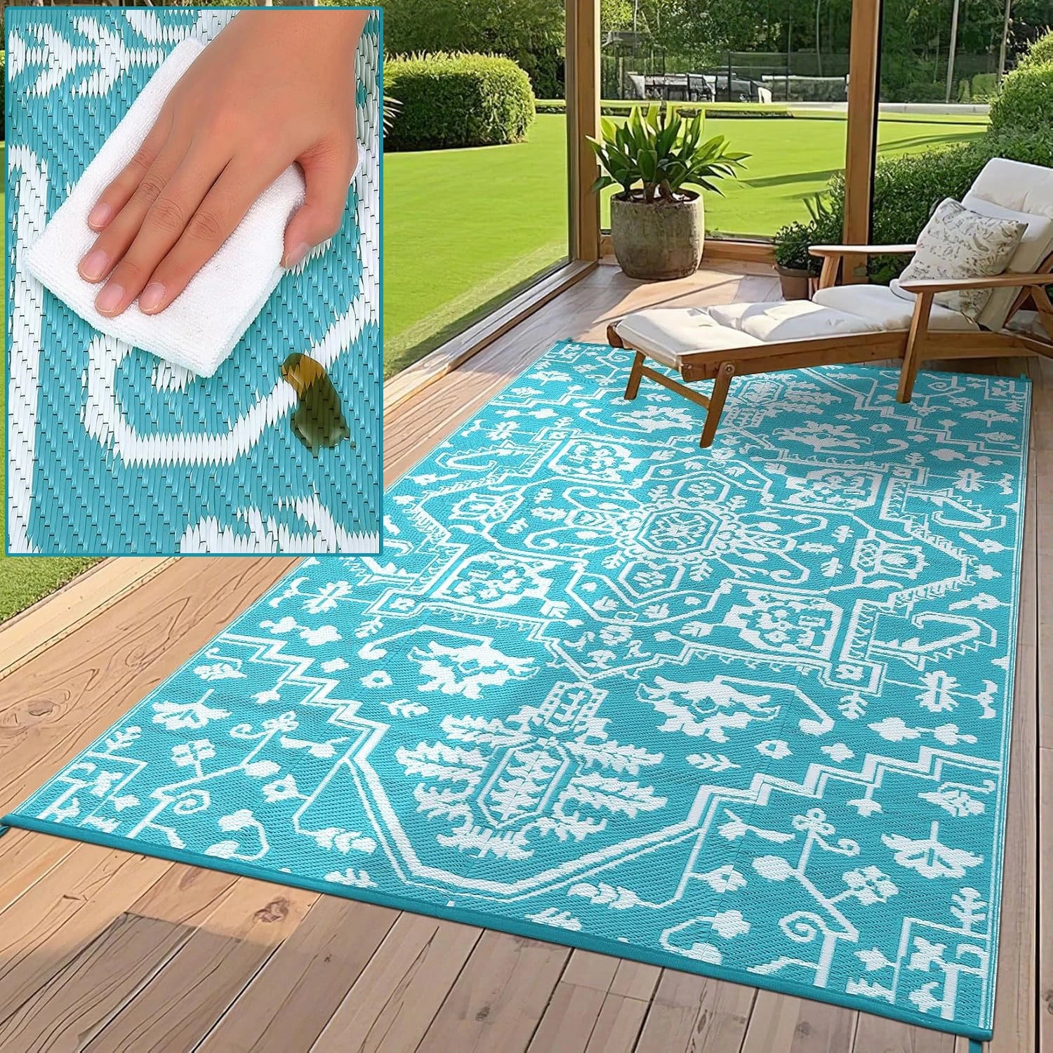 Waterproof Outdoor Area Rug Stain-Resistant Plastic Straw Carpet