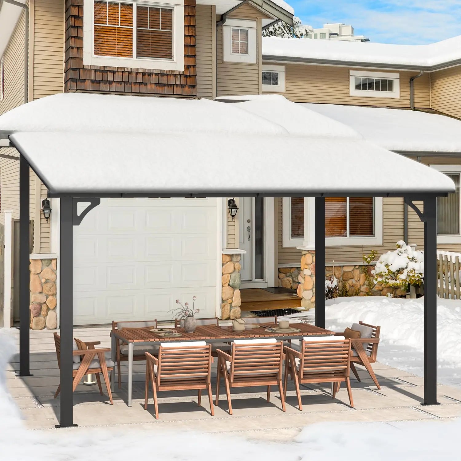 Wall Gazebo12’ x 10’, Hard Top Gazebos Pergola on Clearance
