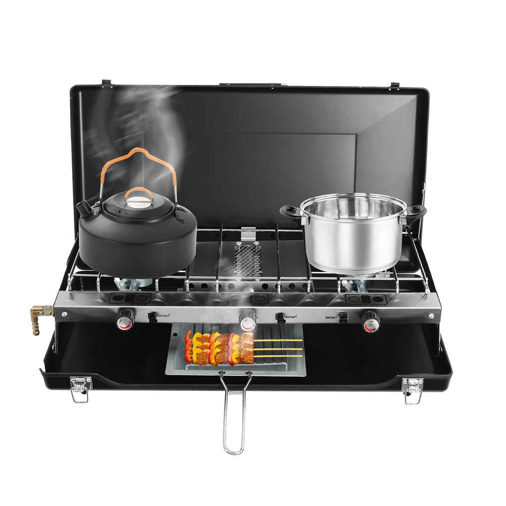 Portable Camping Stove with Griddle 3 Burner Propane Gas