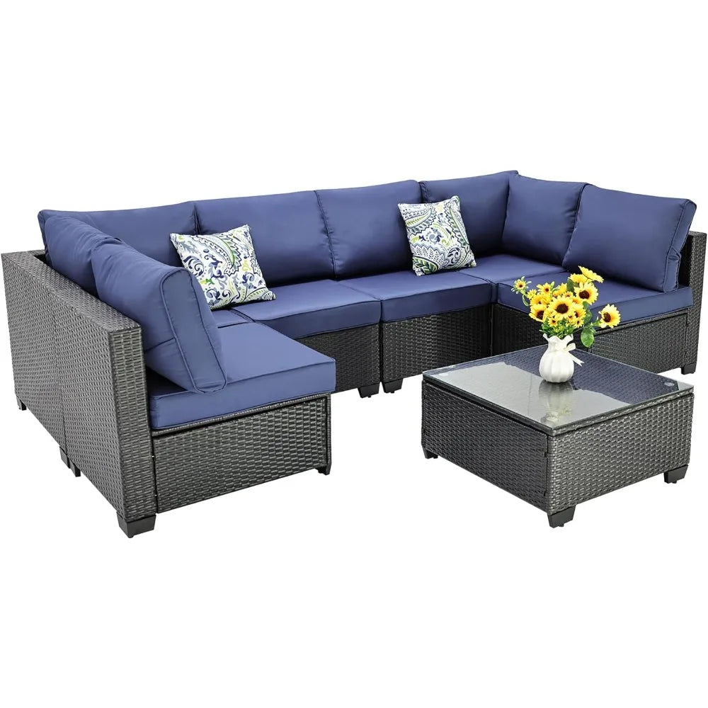 7 Pieces Outdoor Patio Furniture Sets Rattan Wicker
