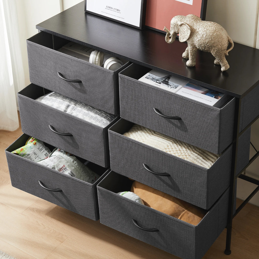 6 Fabric Drawers Nightstand For Bedroom Bedside Sofa Table