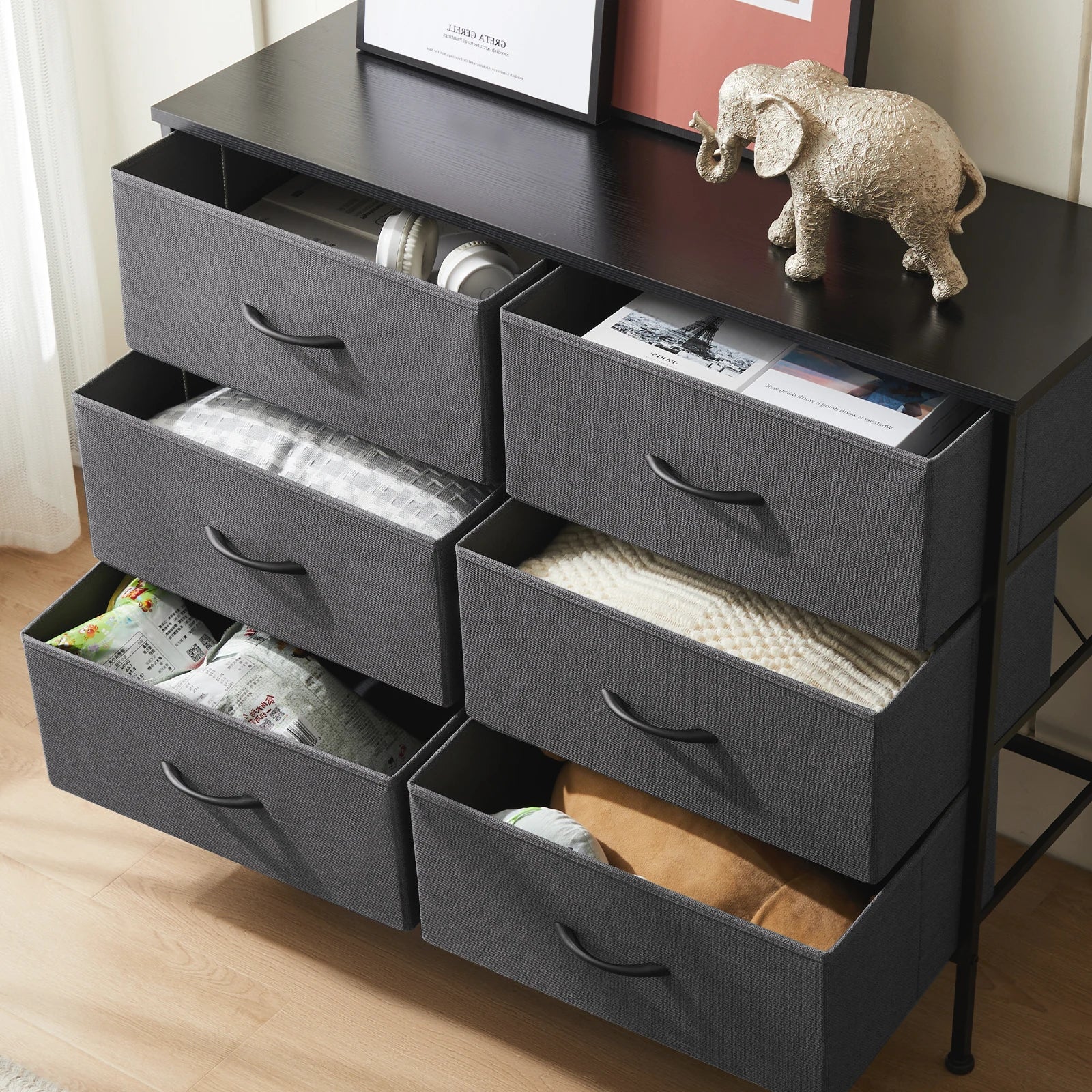 6 Fabric Drawers Nightstand For Bedroom Bedside Sofa Table