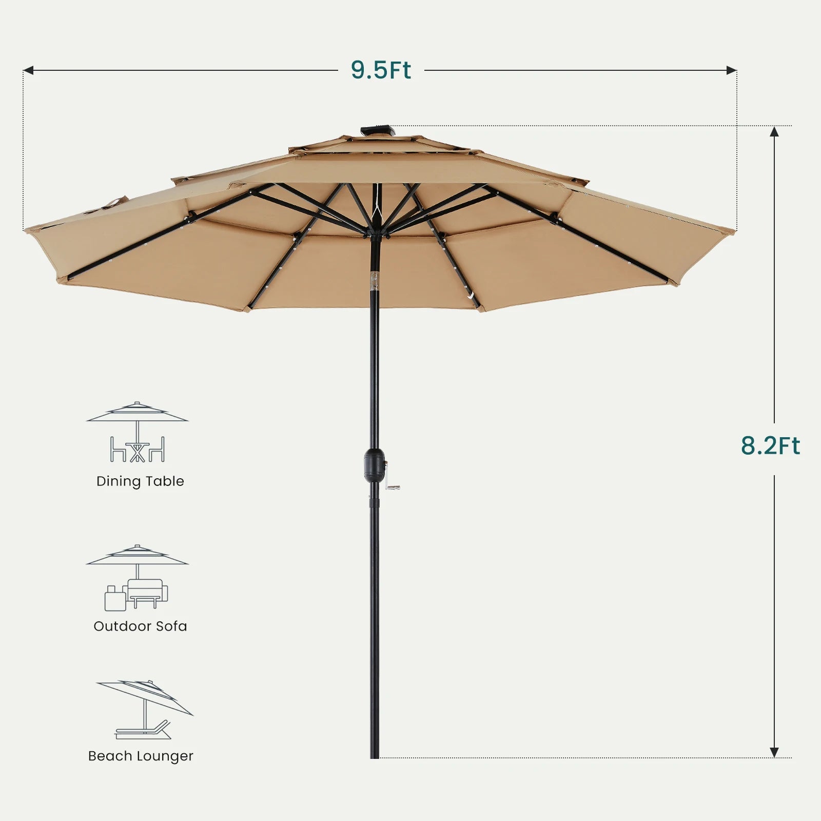 10FT 3-Tier Patio Outdoor Umbrella with Solar 32 LED Lights
