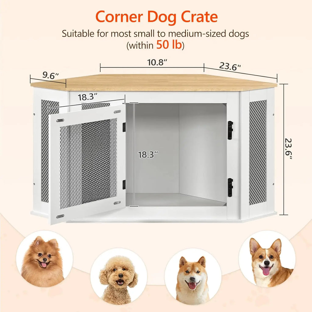 Corner Dog Crate Furniture, Wooden Kennel End Table