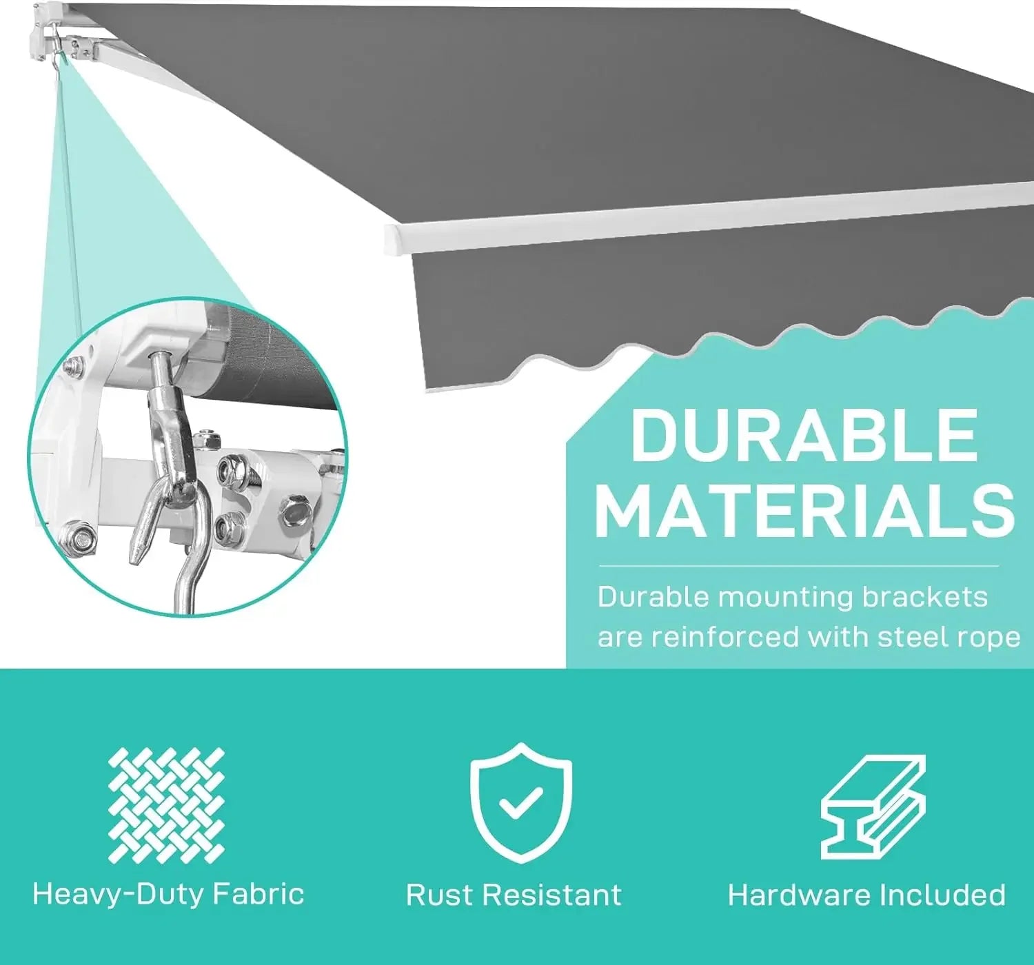 12' x 10' Retractable Awning for Patio with Manual Crank Handle