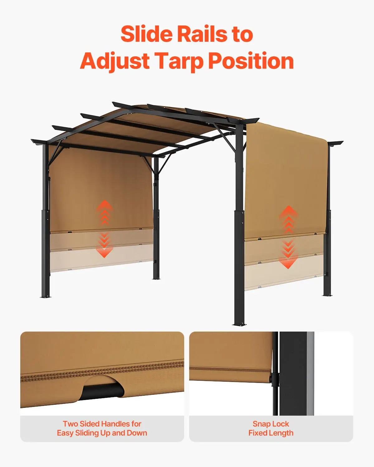 12 x 10  Pergola, Arched Top Metal, Retractable with Sun Shade Canopy