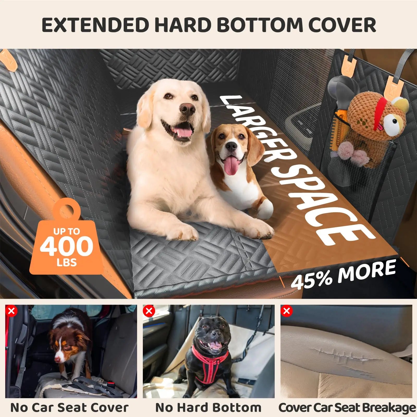Car Rear Seat Dog Seat Cover, Hard Bottom Rear Seat Extender