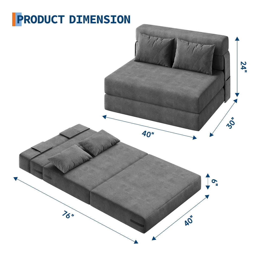 4-in-1 Folding Sofa Bed Convertible Sleeper Soft Corduroy Loveseat