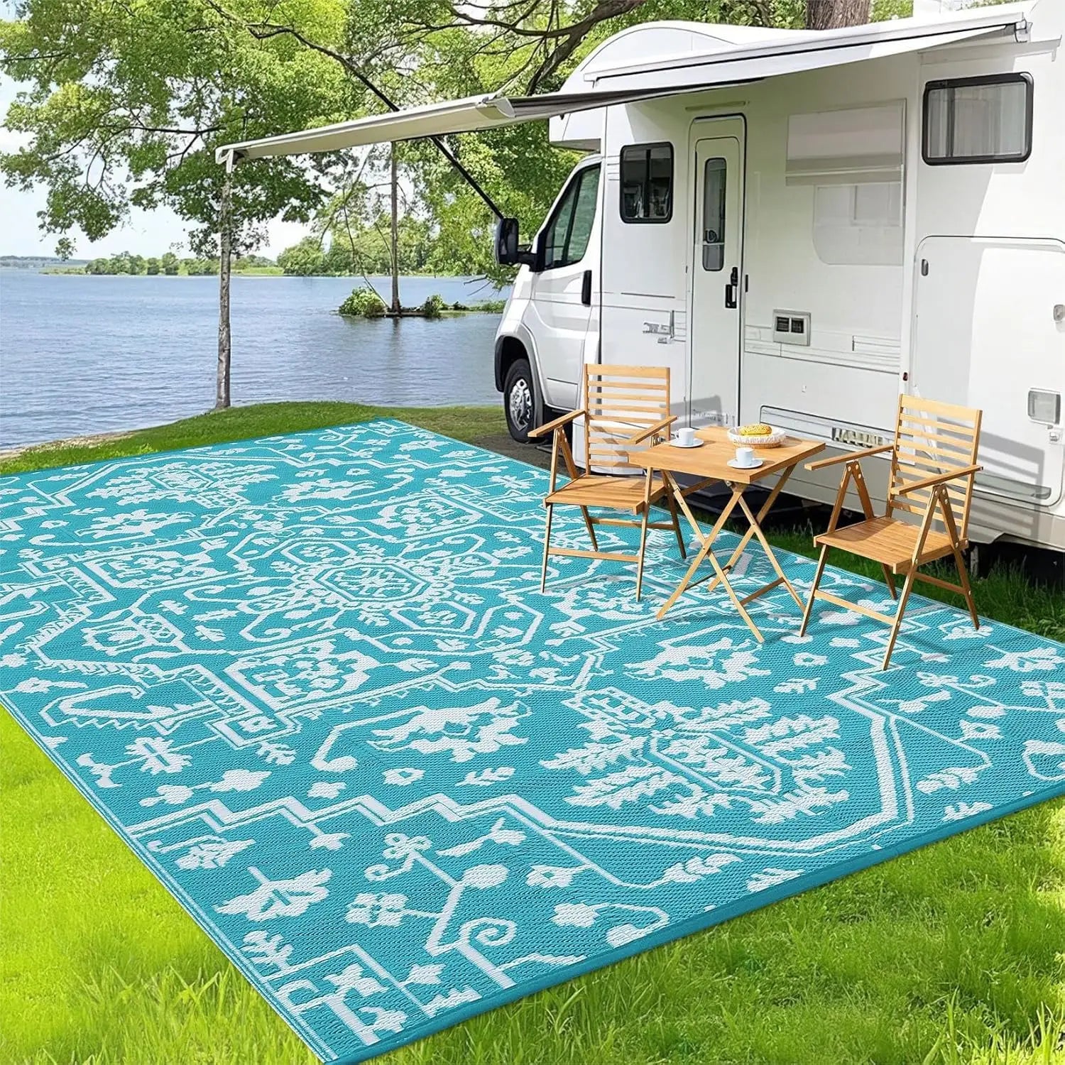 Waterproof Outdoor Area Rug Stain-Resistant Plastic Straw Carpet