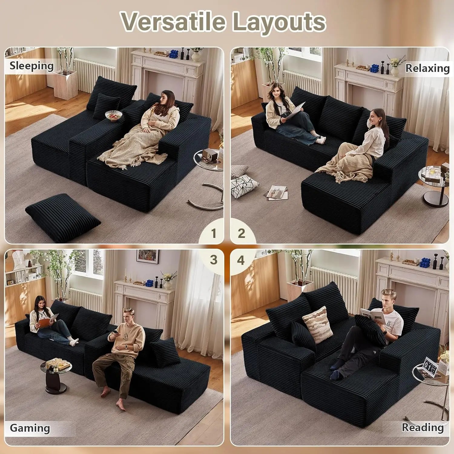 107'' Comfy L-Shaped Cloud Couch with Chaise Lounge