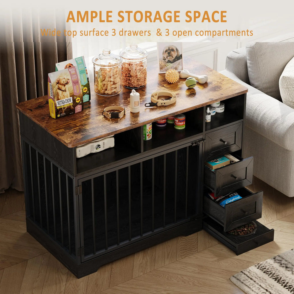 48 Inch Large Farmhouse Wooden Dog Crate Furniture