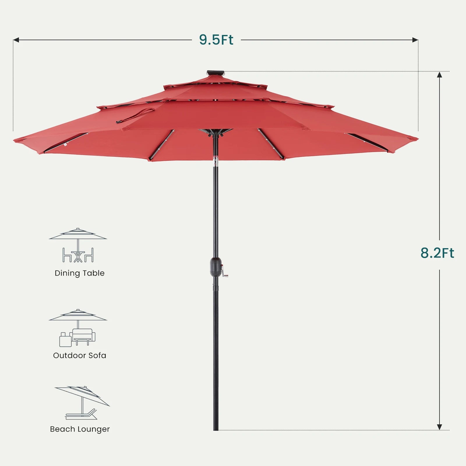 10FT 3-Tier Patio Outdoor Umbrella with Solar 32 LED Lights