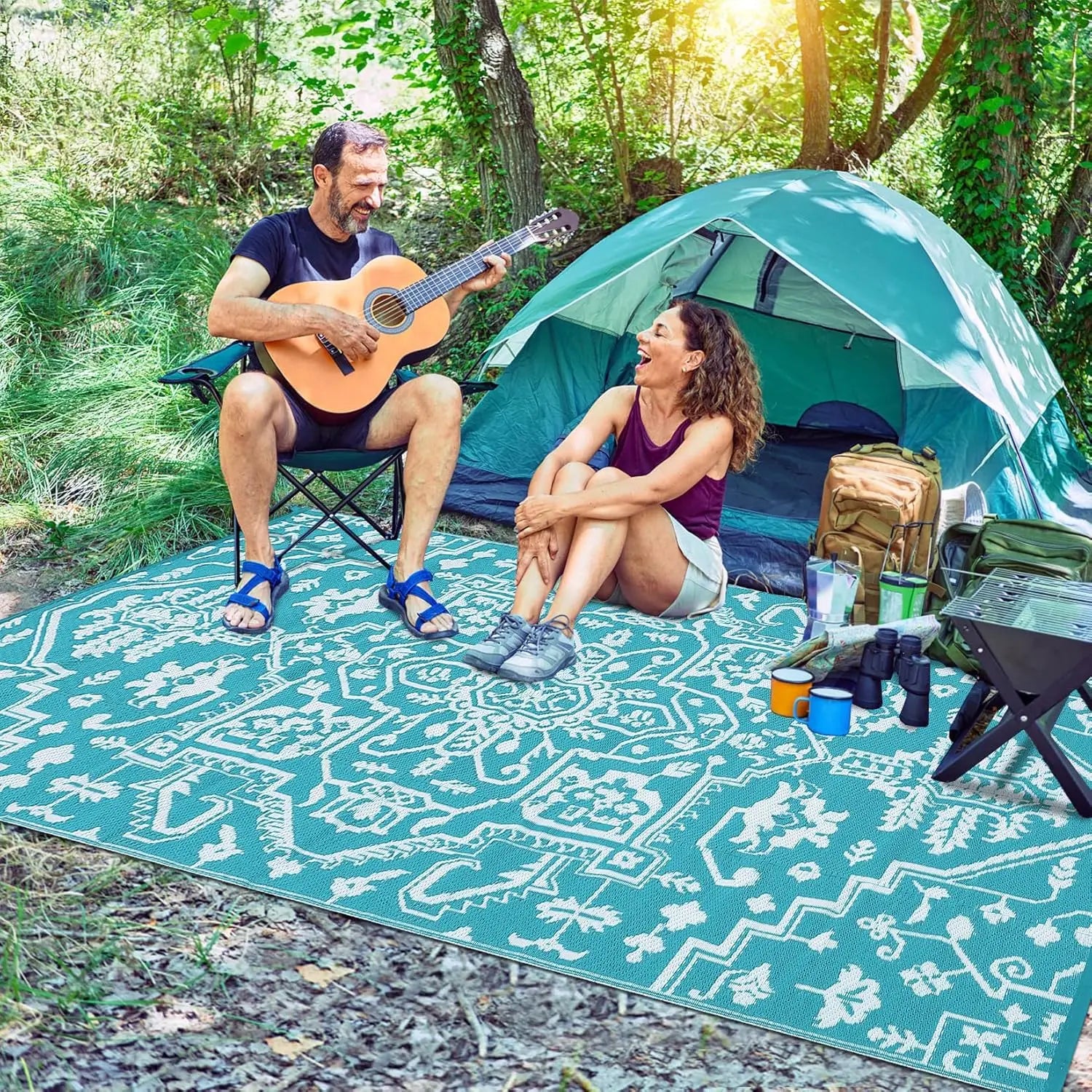 Waterproof Outdoor Area Rug Stain-Resistant Plastic Straw Carpet