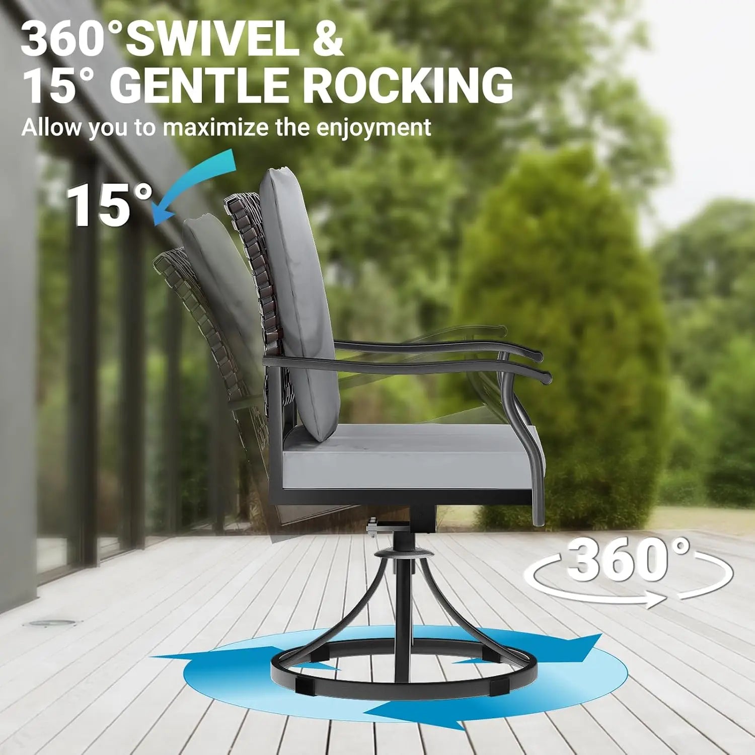 5 Piece Outdoor Patio Dining Set with 4 Swivel Chairs And Table