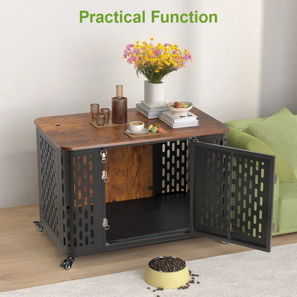 Dog Crate Pet Furniture with Cushion Wood Dog Kennel
