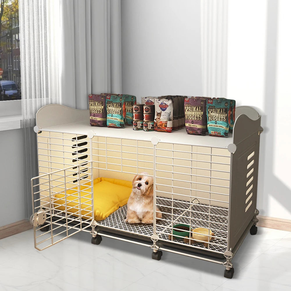 Dog Cage Crate with Wheels & Tray Indoor Dog House